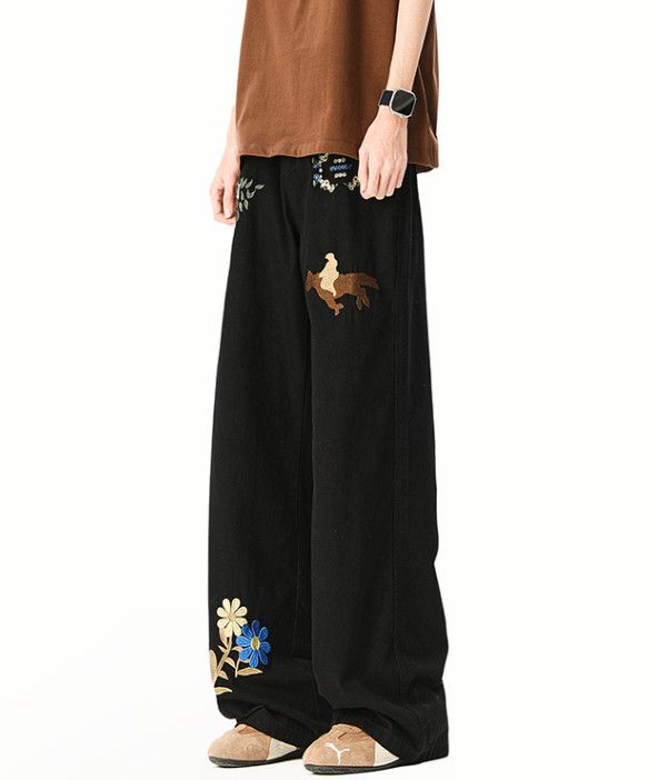 Japanese Brand Men's street hip-hop wide-leg loose flared embroidered jeans Size US 32 / EU 48 - 3 Thumbnail