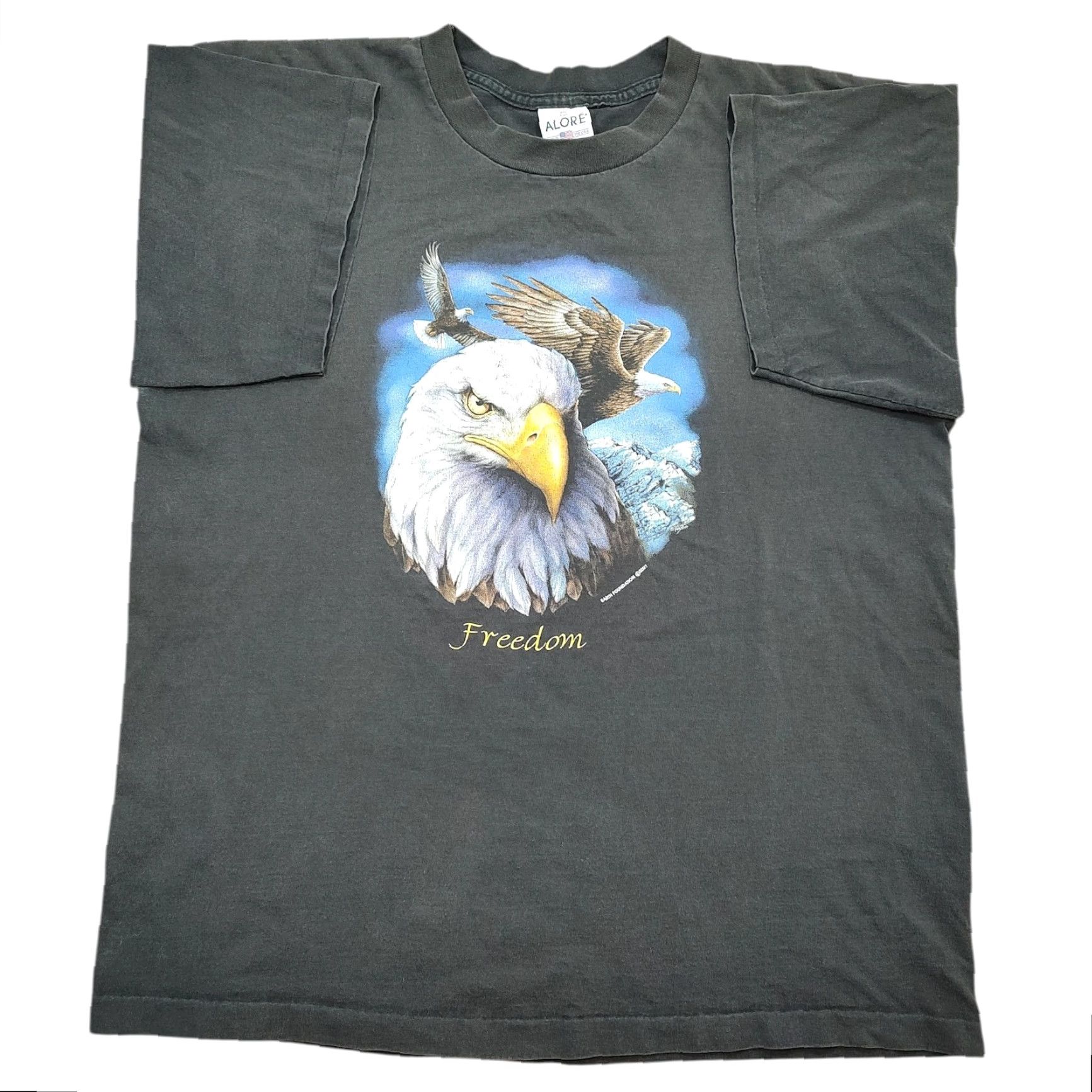 Vintage VTG Single Stitch Black USA Bald Eagle Freedom Graphic T-Shirt XL Men 90s Patriotic USA Shirt Black Cotton Crew Neck Short Sleeve Classic Fit Alore Size US XL / EU 56 / 4 - 2 Thumbnail