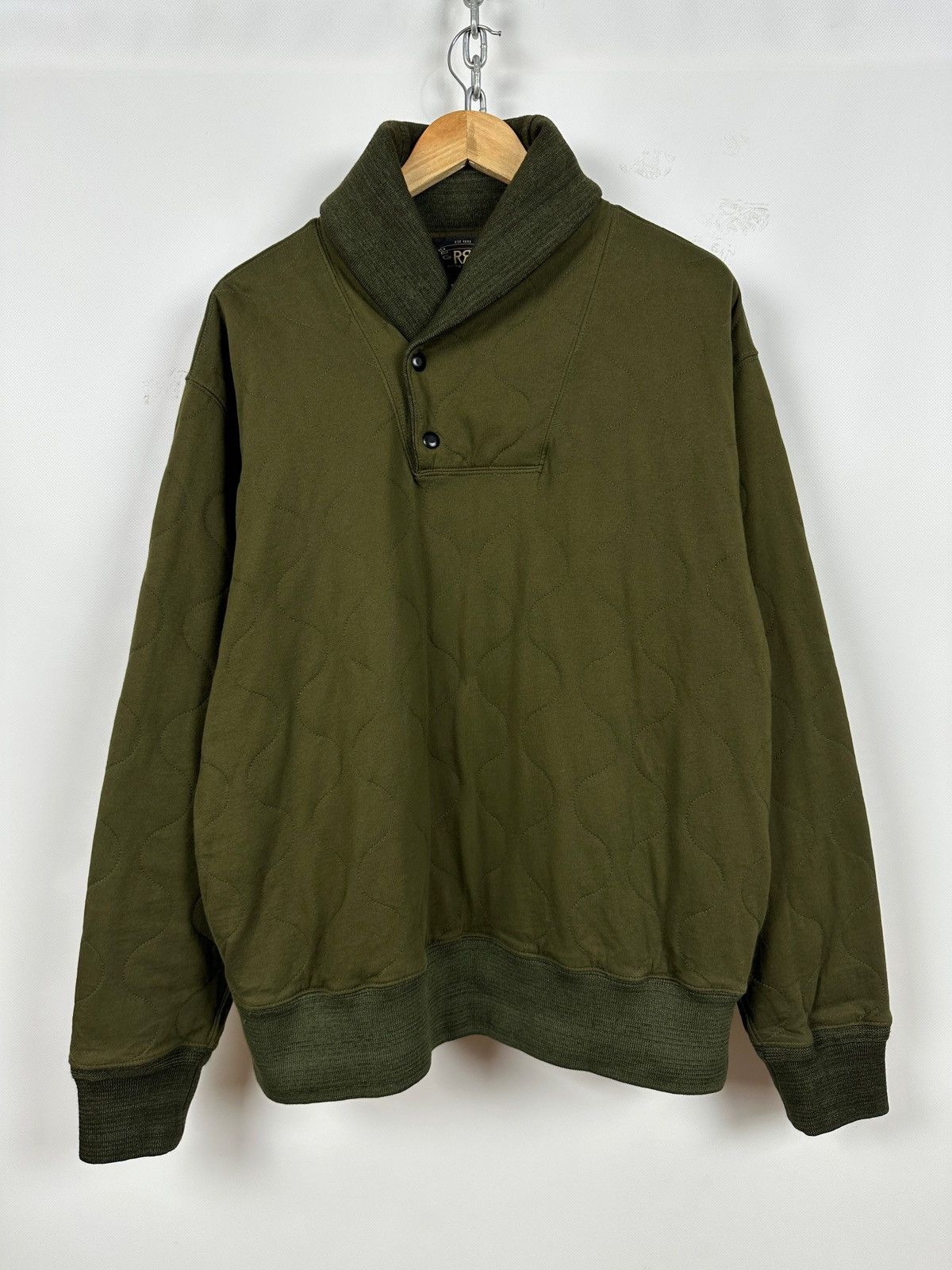 RRL Ralph Lauren RRL Ralph Lauren Khaki Quilted Shawl Collar Sweatshirt Size US XL / EU 56 / 4 - 2 Thumbnail