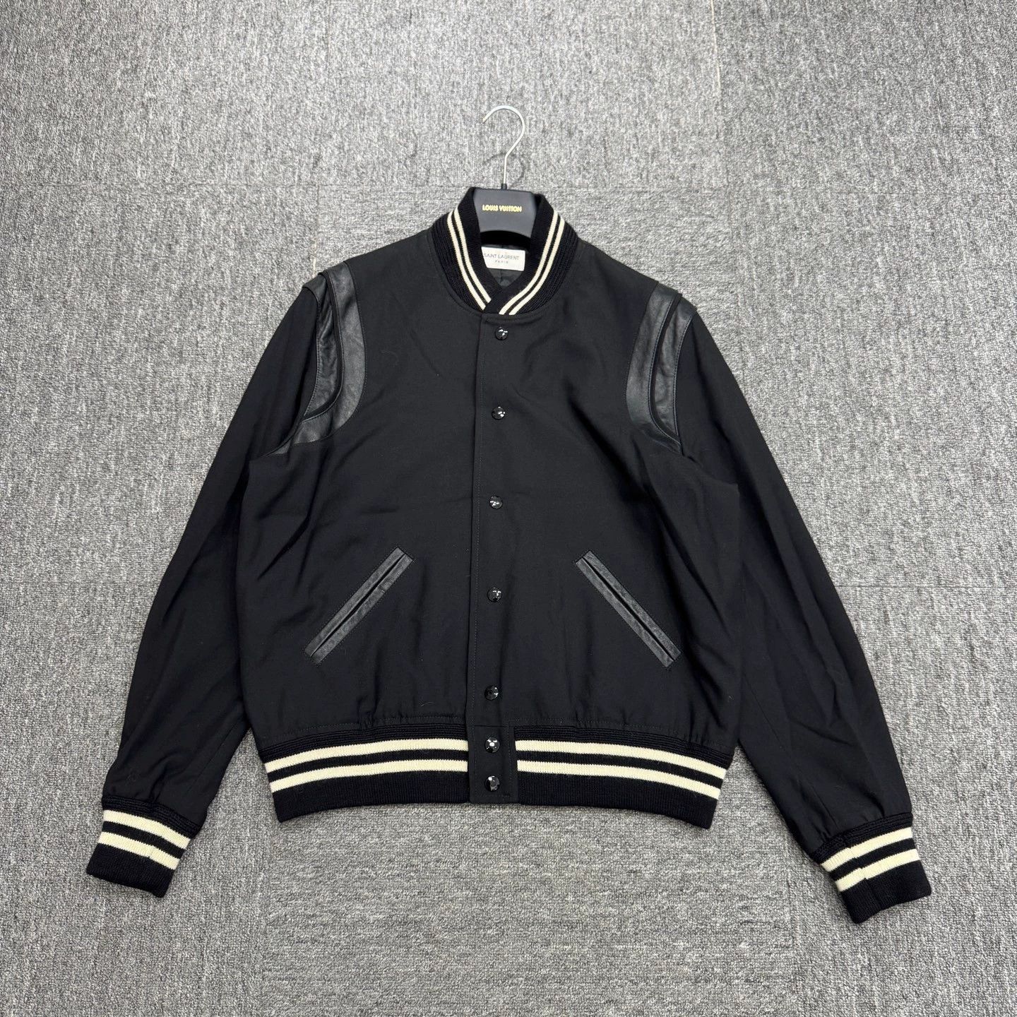 Saint Laurent Paris Black Bomber Jacket with Leather Sleeves Size L Size US L / EU 52-54 / 3 - 1 Thumbnail