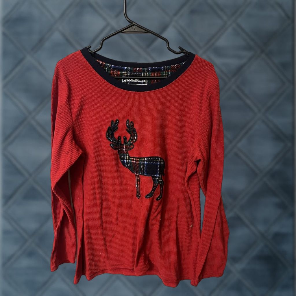 Eddie Bauer Eddie Bauer Pajama Top Womens M Sleeves Long Crew Neck Red Logo Solid Sleepwear Lounge Casual Size M / US 6-8 / IT 42-44 - 1 Thumbnail