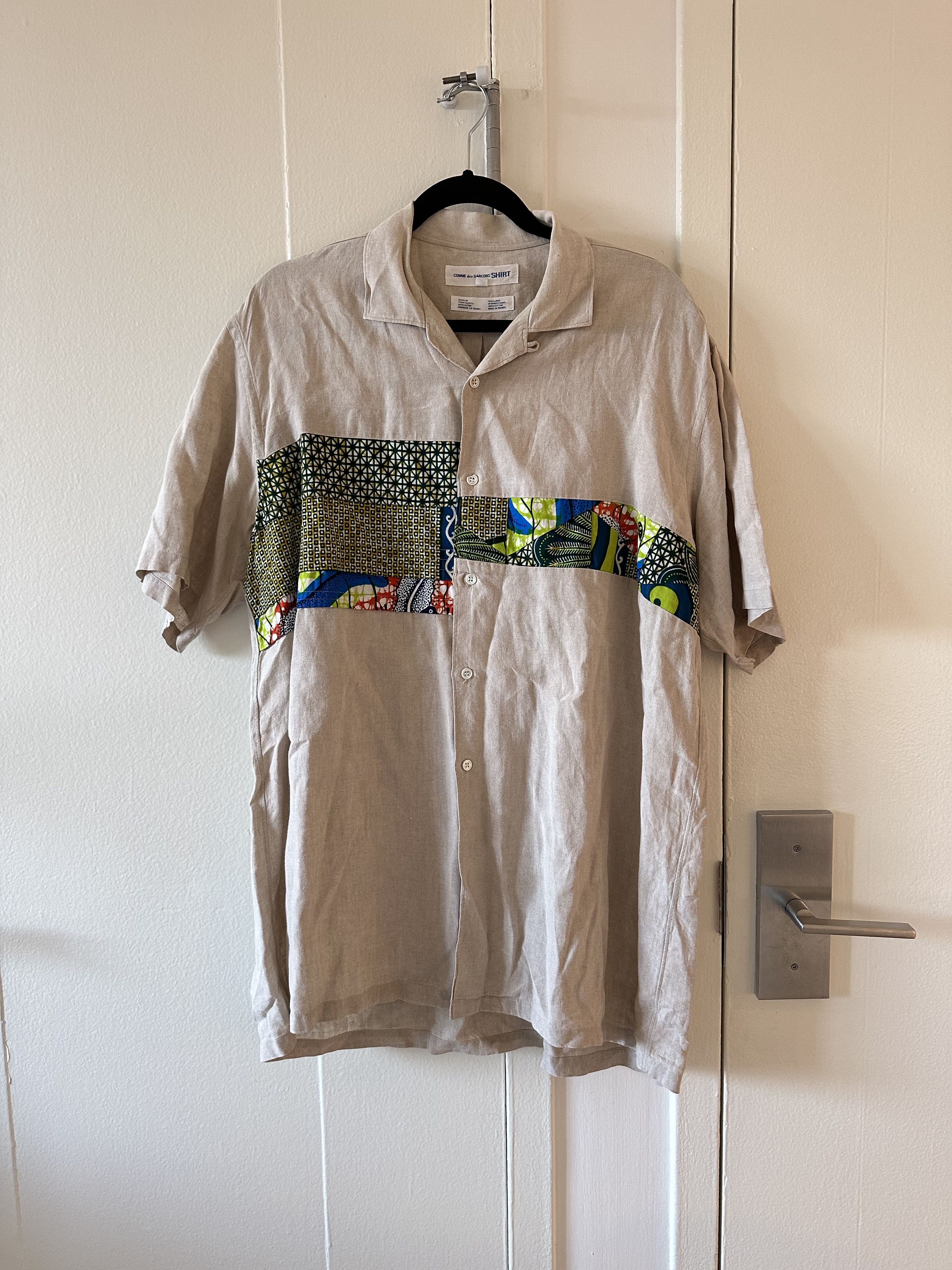 image of Comme Des Garcons x Comme Des Garcons Shirt Abstract Linen Camp Collar Shirt, Men's (Size XL)