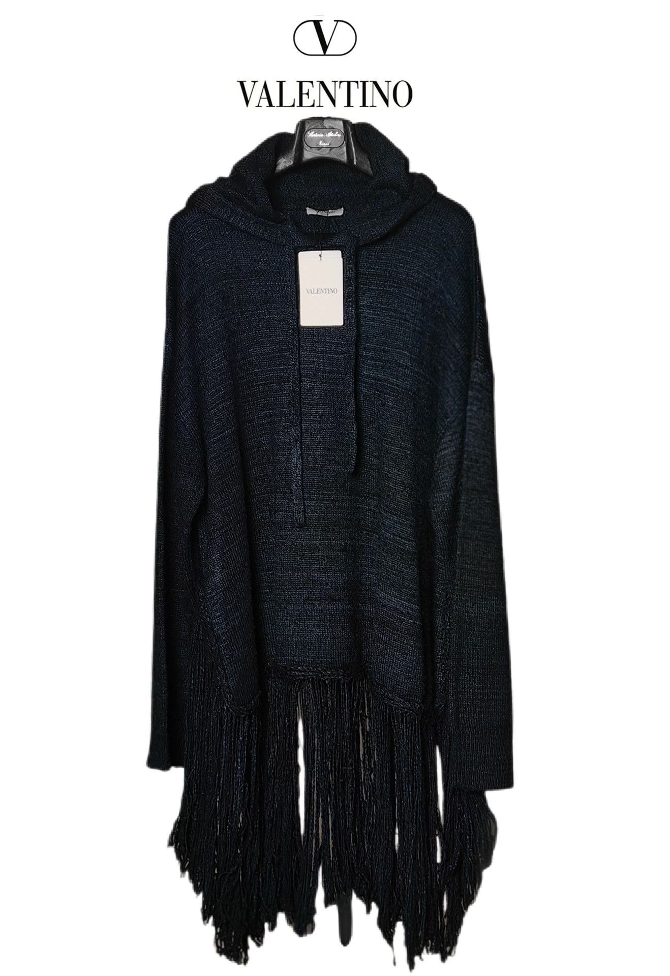 Valentino Valentino Black Hooded Fringe Cape Coat Size L / US 10 / IT 46 - 1 Thumbnail