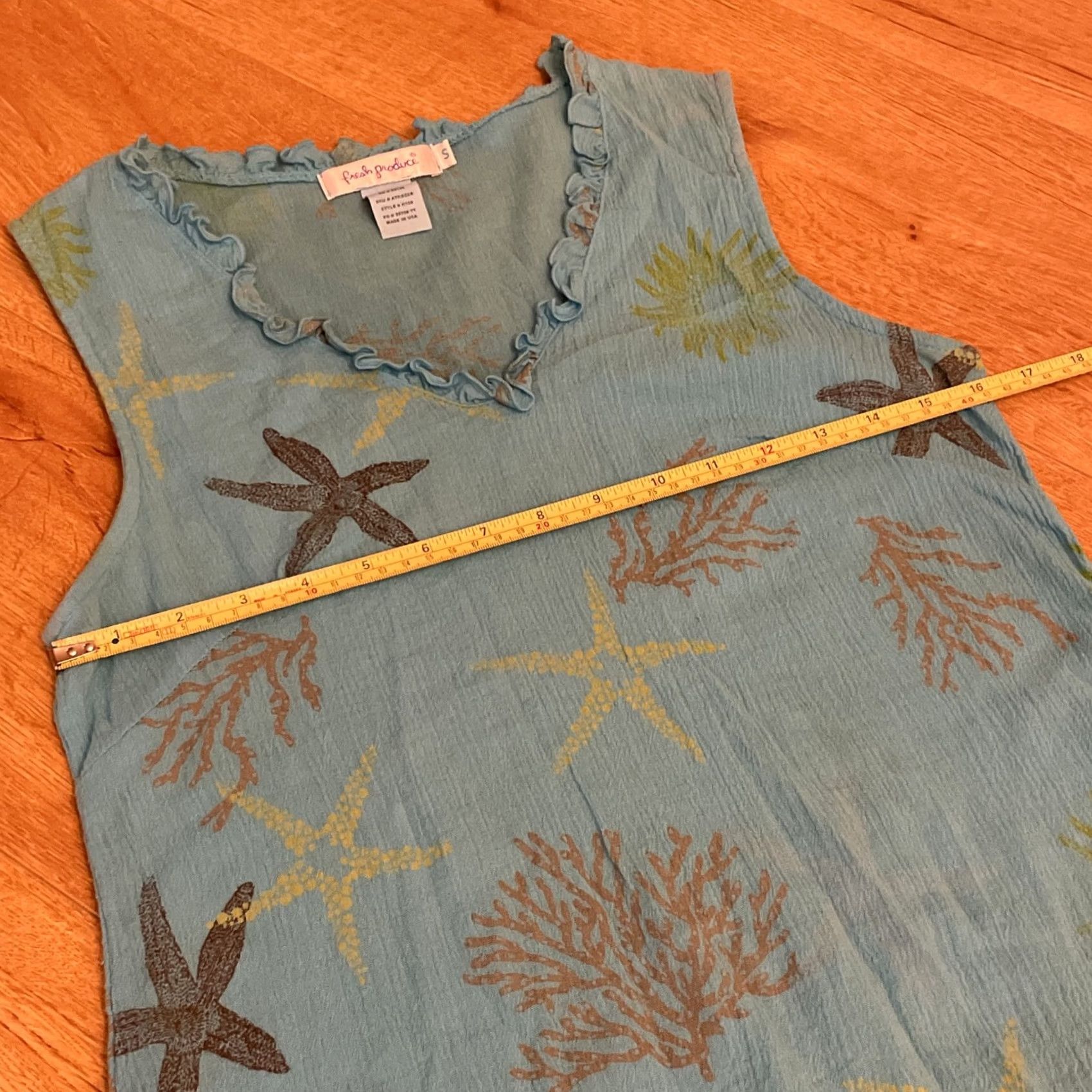 Vintage VINTAGE Fresh Produce Turquoise Blue Starfish Coral Top V-Neck Sleeveless Cotton Ruffle USA T-Shirt Women S Size S / US 4 / IT 40 - 4 Thumbnail