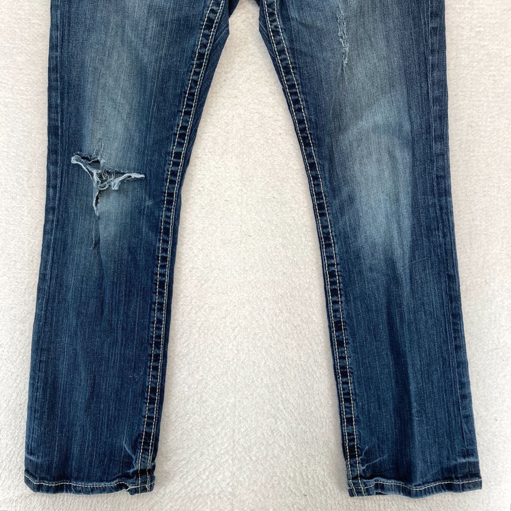 Vintage Buckle BKE Jeans Mens 32x30 Jake Straight Leg Dark Blue Stretch Denim Distressed Size US 32 / EU 48 - 3 Thumbnail