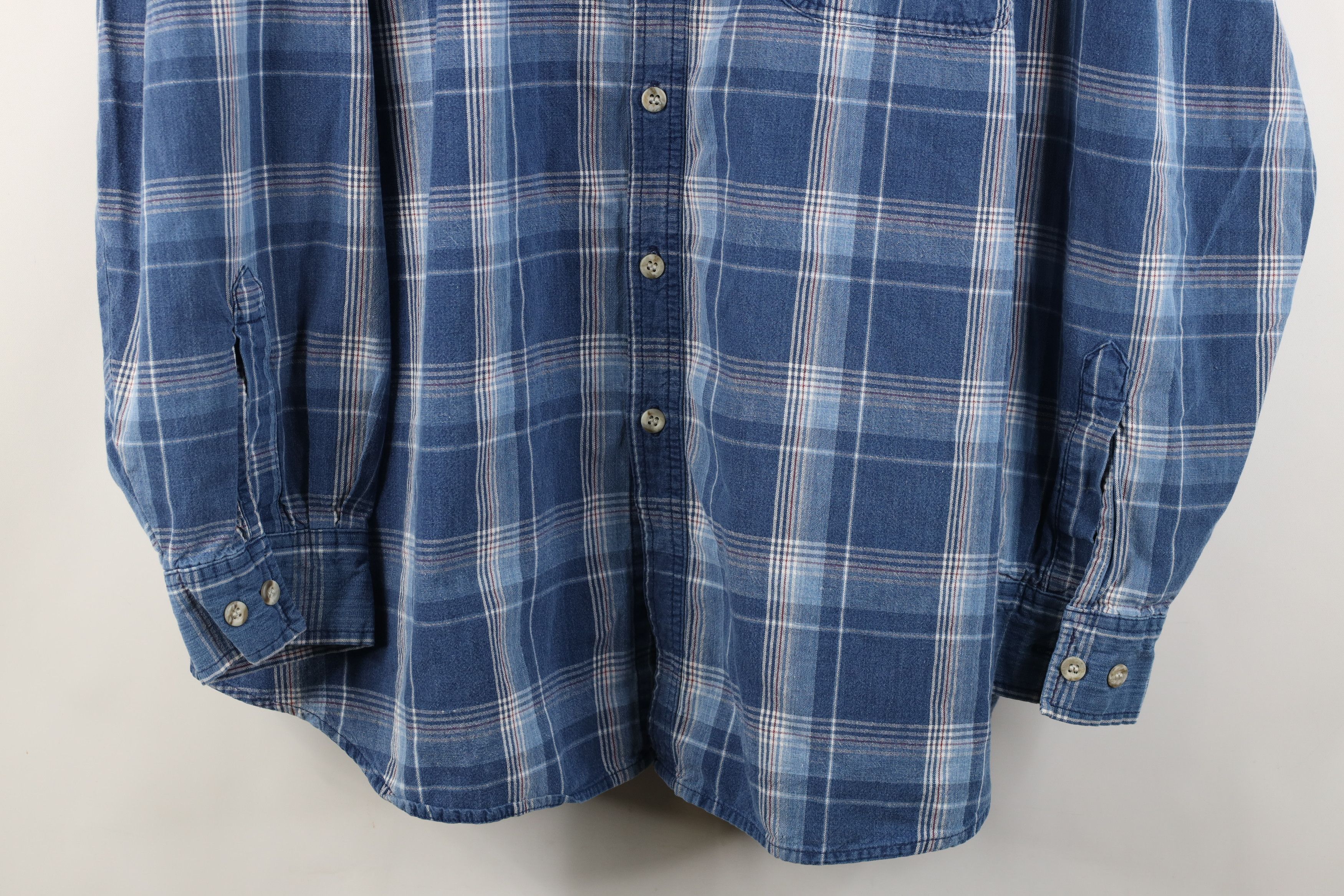 Dickies Vintage 90s Dickies Canvas Collared Button Shirt Blue Plaid Size US XXL / EU 58 / 5 - 3 Thumbnail
