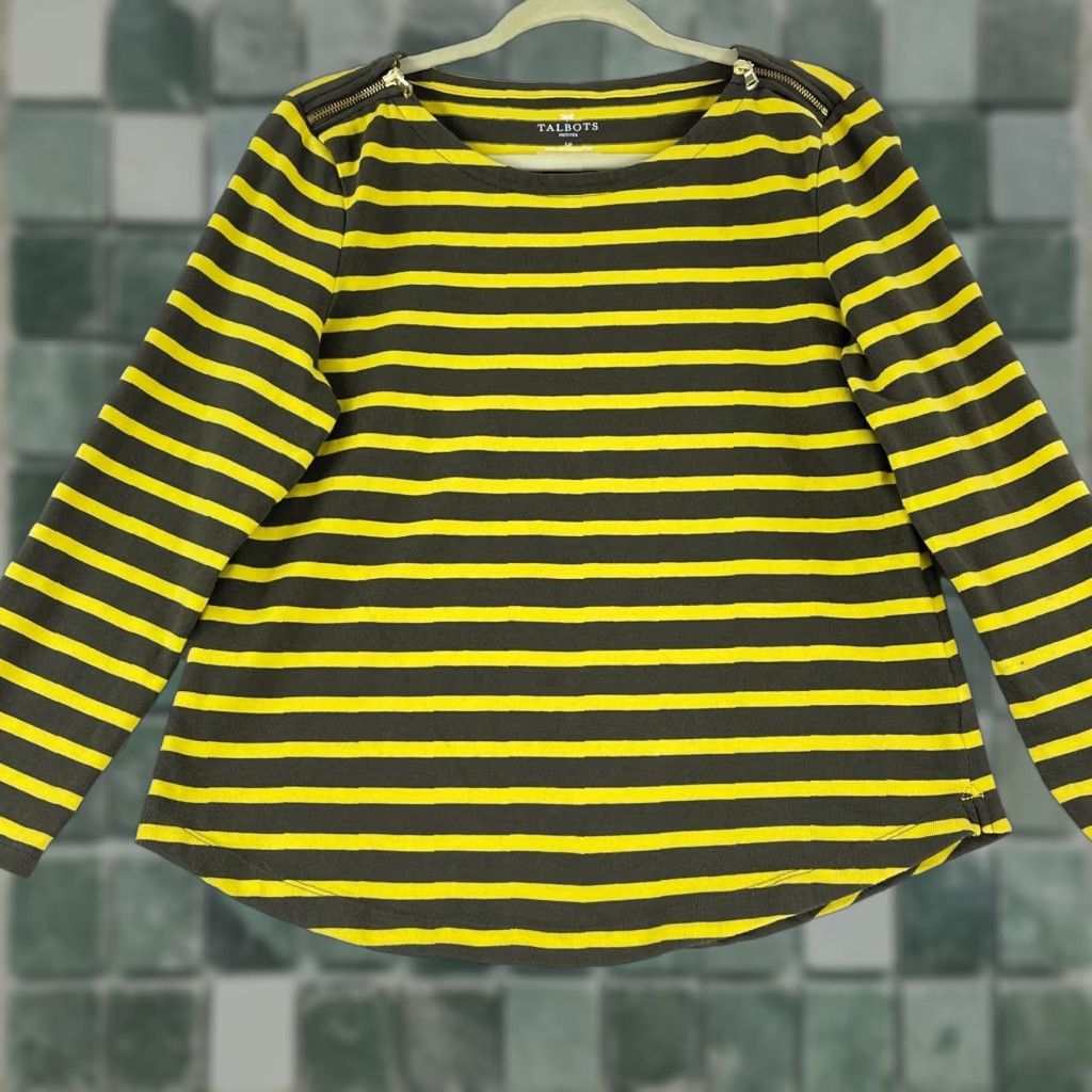 Talbots Talbots Petites Shirt Womens PL Yellow Striped Long Sleeve Pullover Knit Shirt Size L / US 10 / IT 46 - 1 Thumbnail