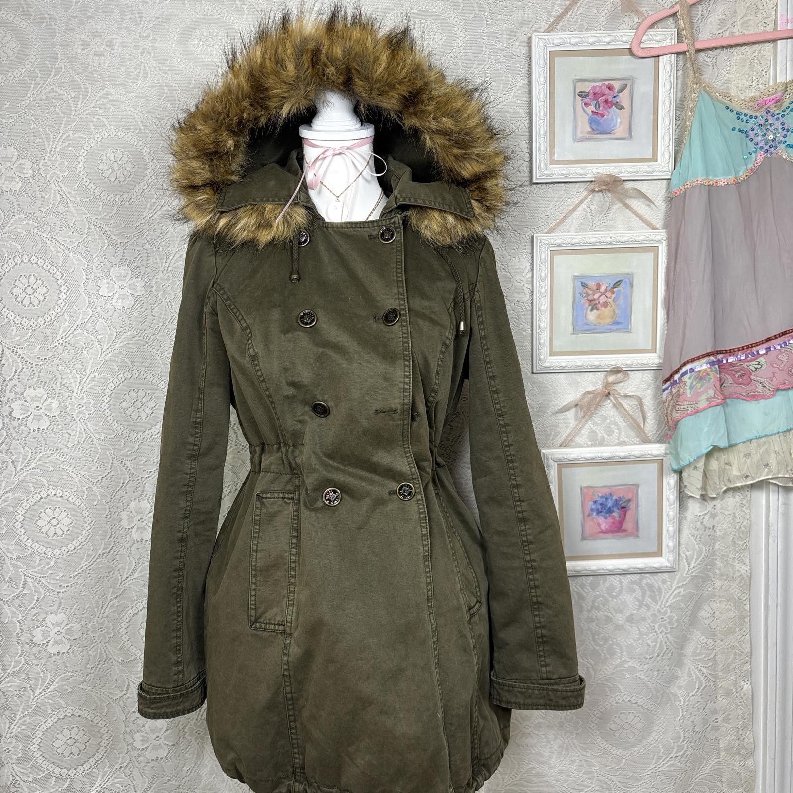 Guess y2k fur hood green jacket Size L / US 10 / IT 46 - 2 Thumbnail