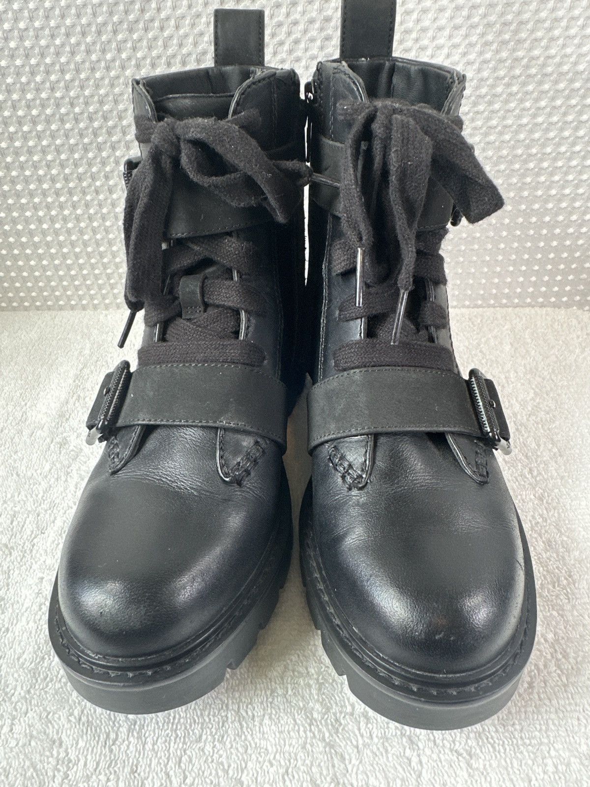 Ugg UGG Noe Black Leather Calf Hair Moto Combat Boots Size US 6 / IT 36 - 3 Thumbnail