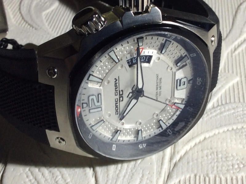 Designer Jorg Gray Men's silver dial black leather strap watch Size ONE SIZE - 7 Thumbnail