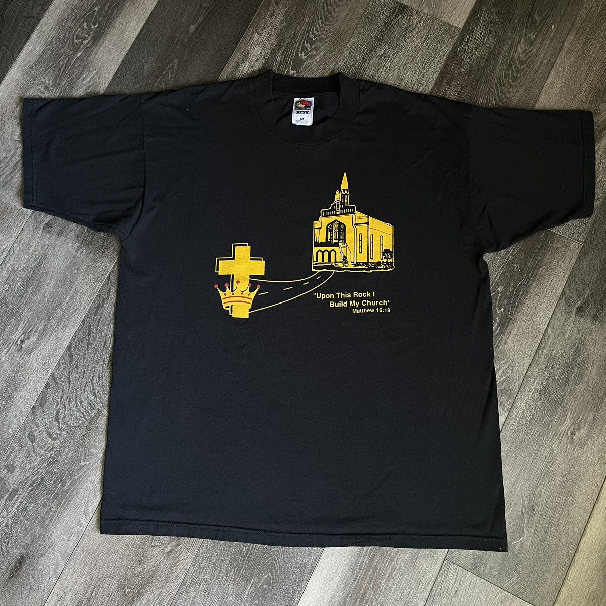 Vintage Vintage 90s Upon This Rock I Build My Church Castle Logo Tee Size US XL / EU 56 / 4 - 2 Thumbnail