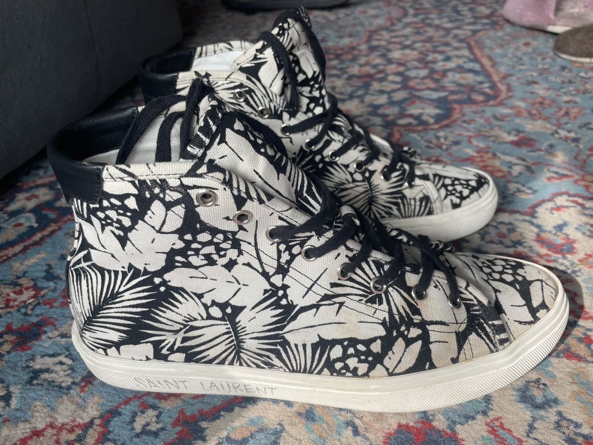 Saint Laurent Paris SLP high-top canvas graphic print sneakers Size US 9.5 / EU 42-43 - 2 Thumbnail