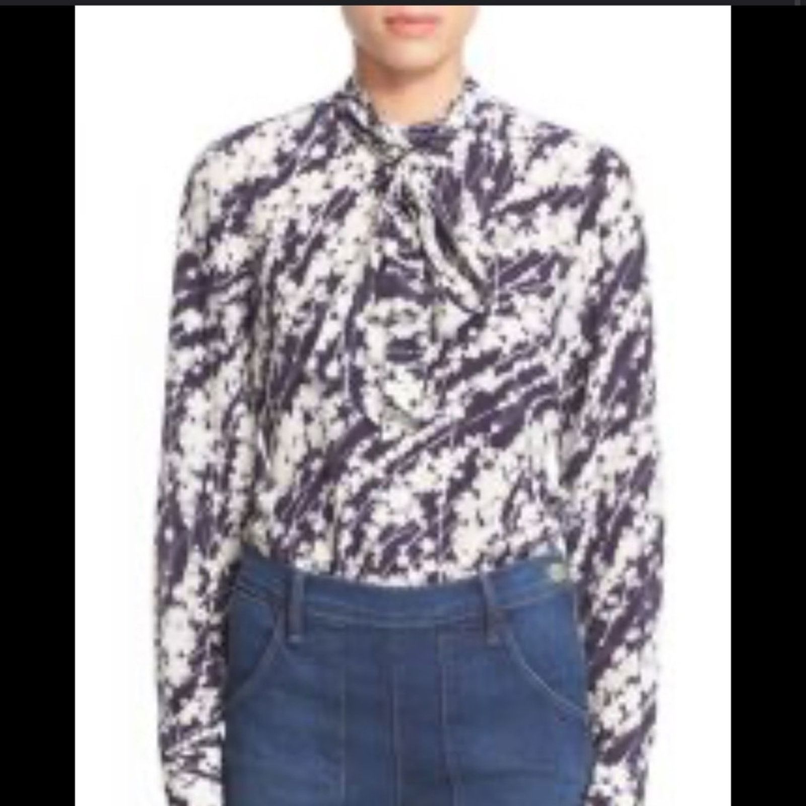 Elizabeth and James Elizabeth & James Silk Neck Bow Blouse – Blue/White Size XS / US 0-2 / IT 36-38 - 1 Thumbnail