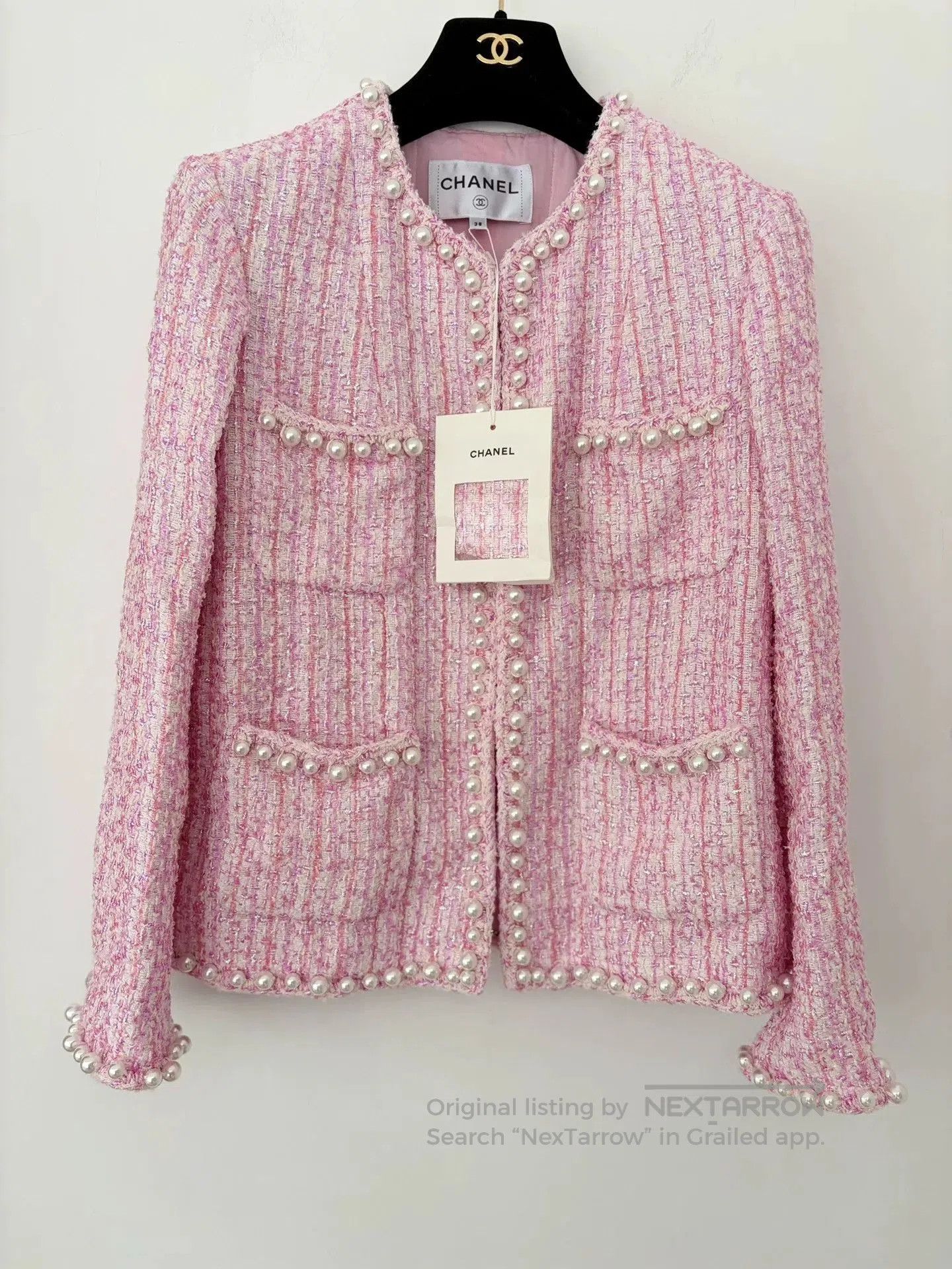 Chanel Chanel Pink Tweed Pearl Trim Jacket. Size US M / EU 48-50 / 2 - 1 Thumbnail