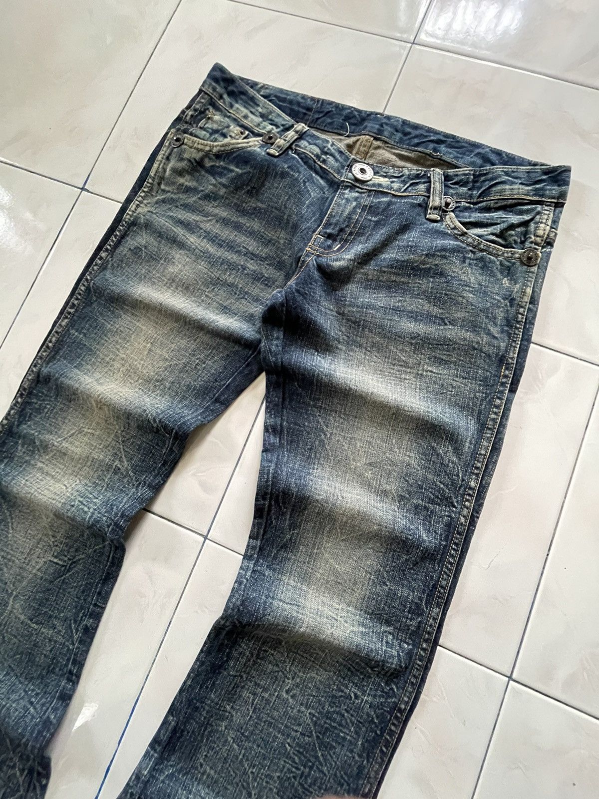 Japanese Brand × Le Grande Bleu (L.G.B.) × Tornado Mart Toto Japan Claws Mark Honeycomb Flare Low Rise Jeans Size US 32 / EU 48 - 3 Thumbnail