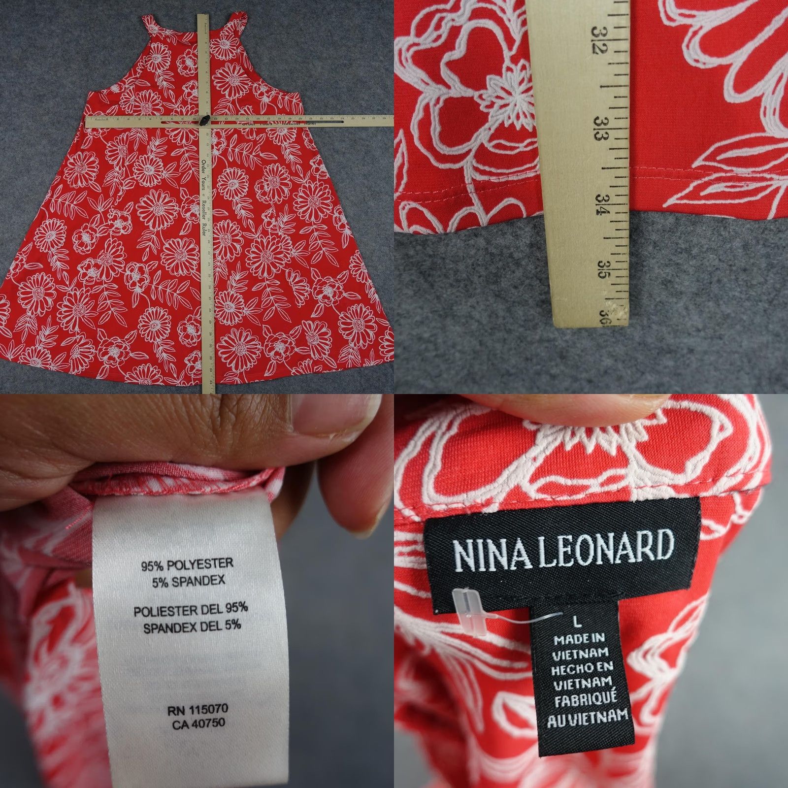 Vintage VINTAGE Nina Leonard Dress Womens L Red Floral Sleeveless Swing Tank Jersey Size L / US 10 / IT 46 - 8 Thumbnail