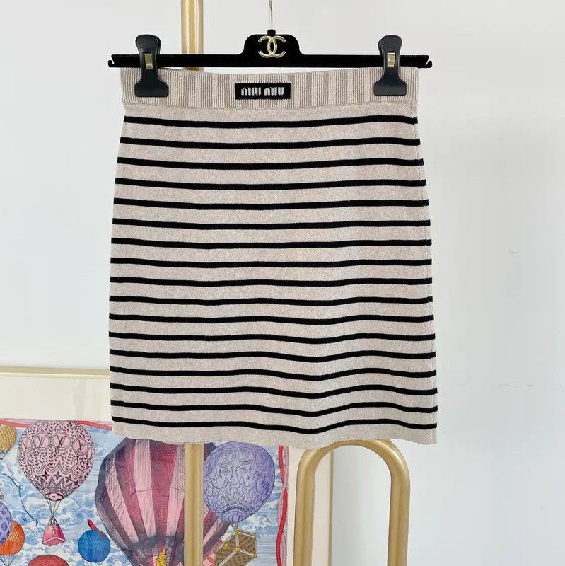 Miu Miu Miu Miu Striped Cotton Mini Skirt in Gray 0089 Size 29" - 1 Thumbnail