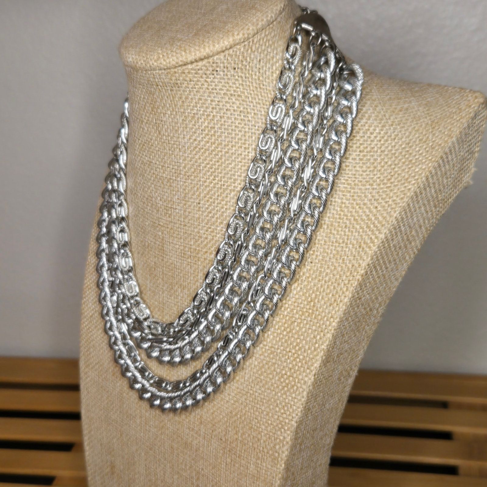 Vintage Vintage Silver Tone Multi-Strand Statement Necklace Size ONE SIZE - 4 Thumbnail