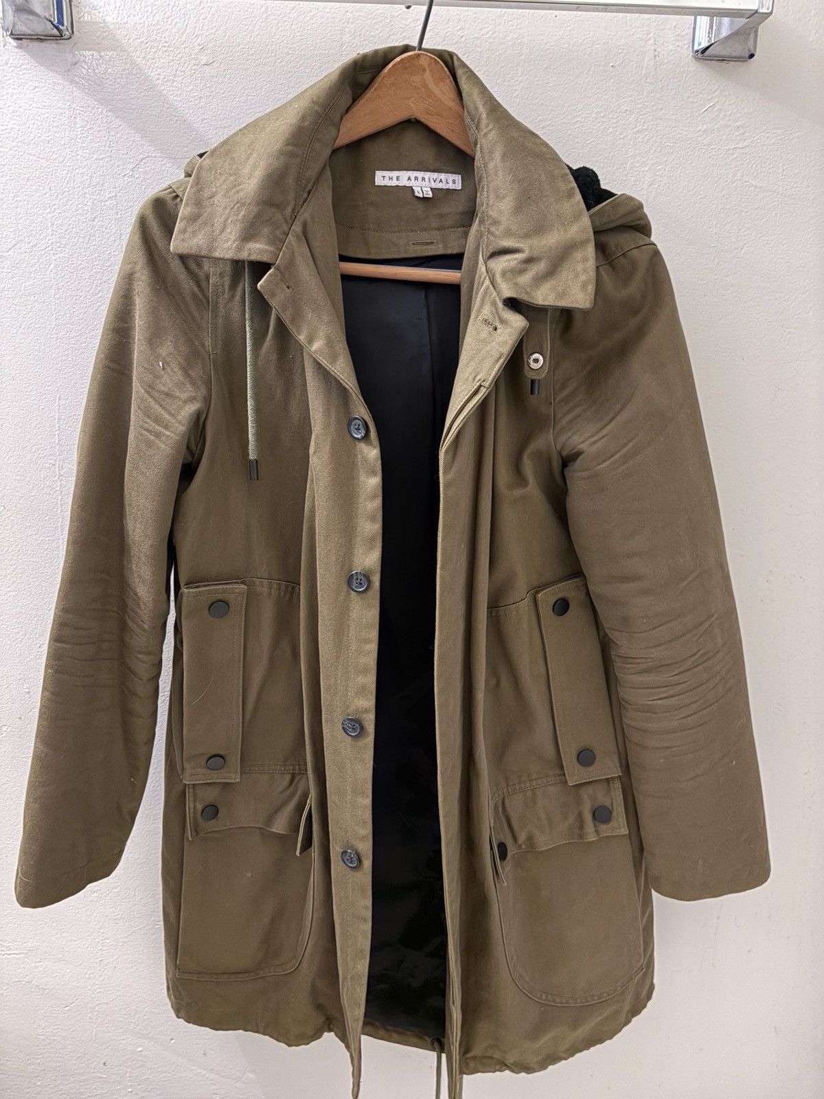 The Arrivals Olive Parka Jacket with Shearling hood Size L / US 10 / IT 46 - 1 Thumbnail