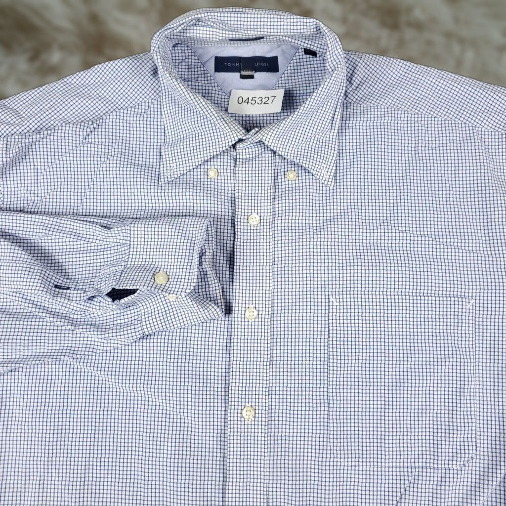 Tommy Hilfiger Tommy Hilfiger Shirt Mens 16.5 Blue Check Dress Button Down Long Sleeve Non-Iron Pockets 90s Modern Classic American Mens Size 42R - 1 Thumbnail
