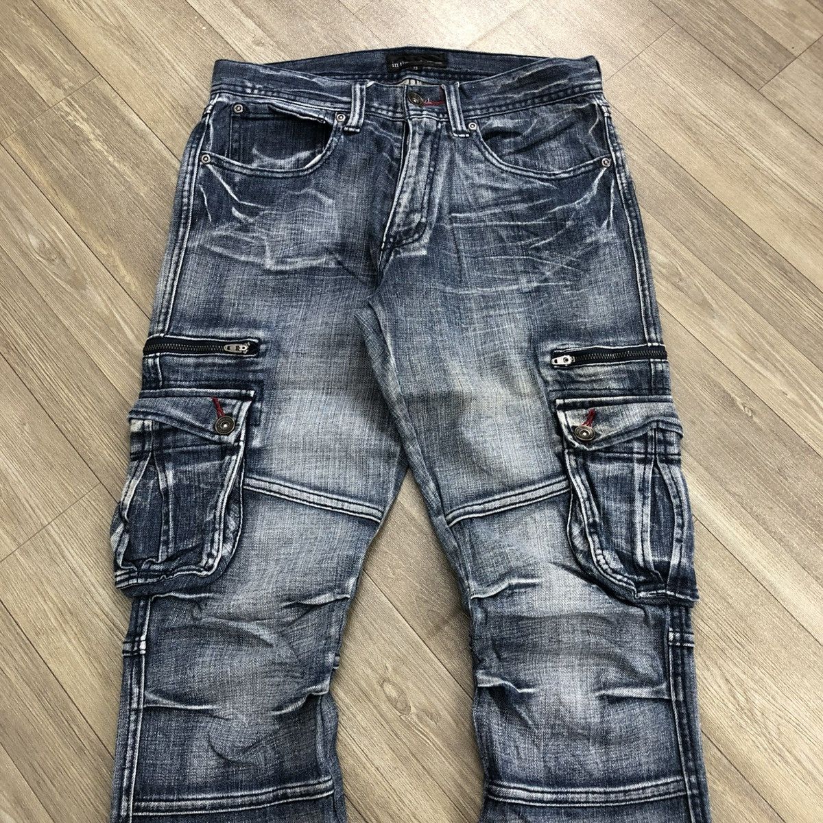 If Six Was Nine × In The Attic × Le Grande Bleu (L.G.B.) 2000s In The Attic Homme Distressed Bondage Cargo Jeans Y2K Size US 28 / EU 44 - 2 Thumbnail