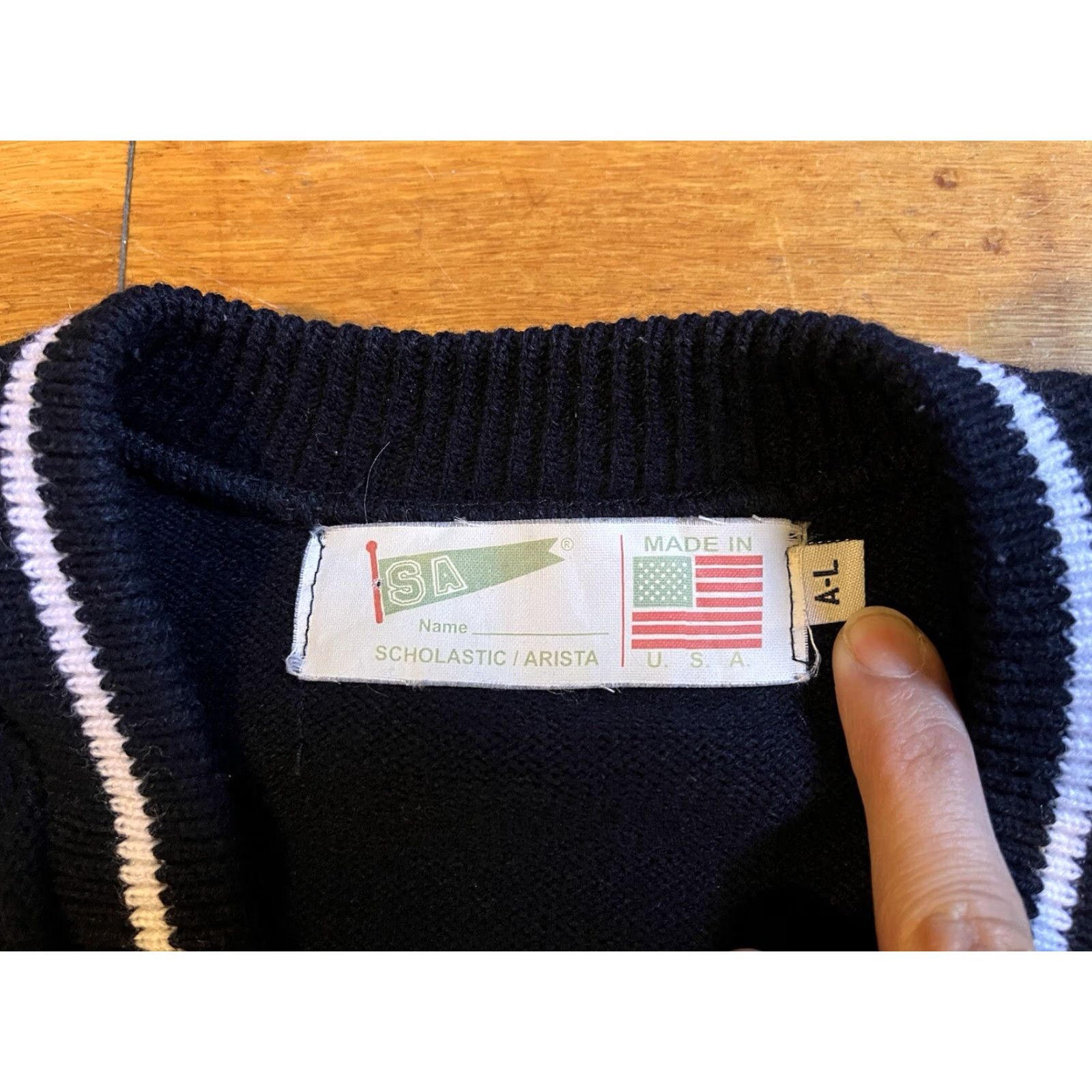 Vintage VINTAGE Scholastic Arista Varsity Sweater Men’s Large L Blue Cable-Knit Embroidered Pullover Size US L / EU 52-54 / 3 - 5 Thumbnail