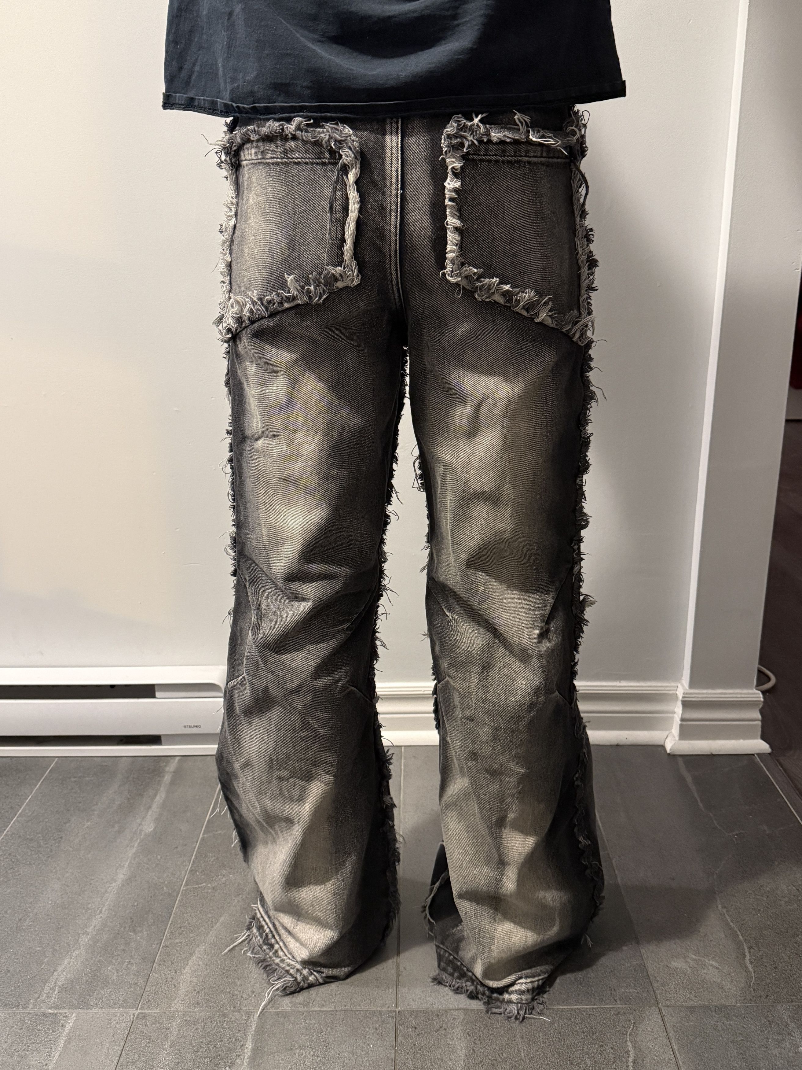 No Faith Studios No Faith Studios Distressed Panel Denim – Grey – Size S Size US 31 - 2 Thumbnail