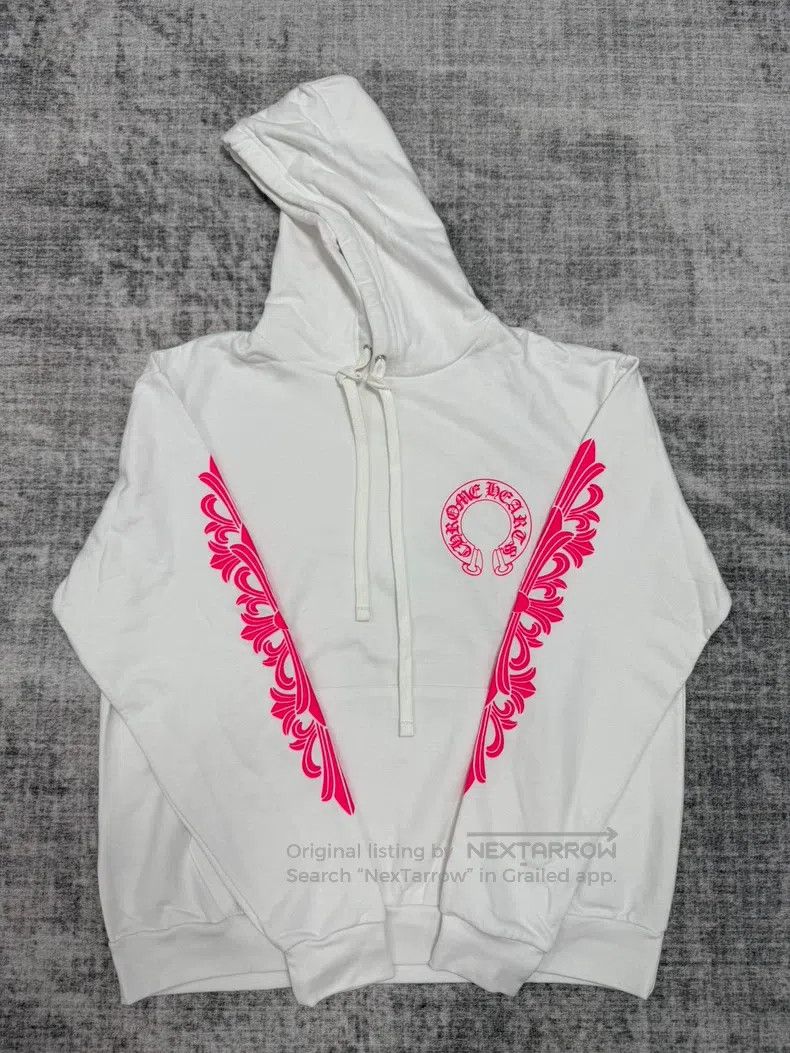 CHROME HEARTS Size M White horseshoe hoodie