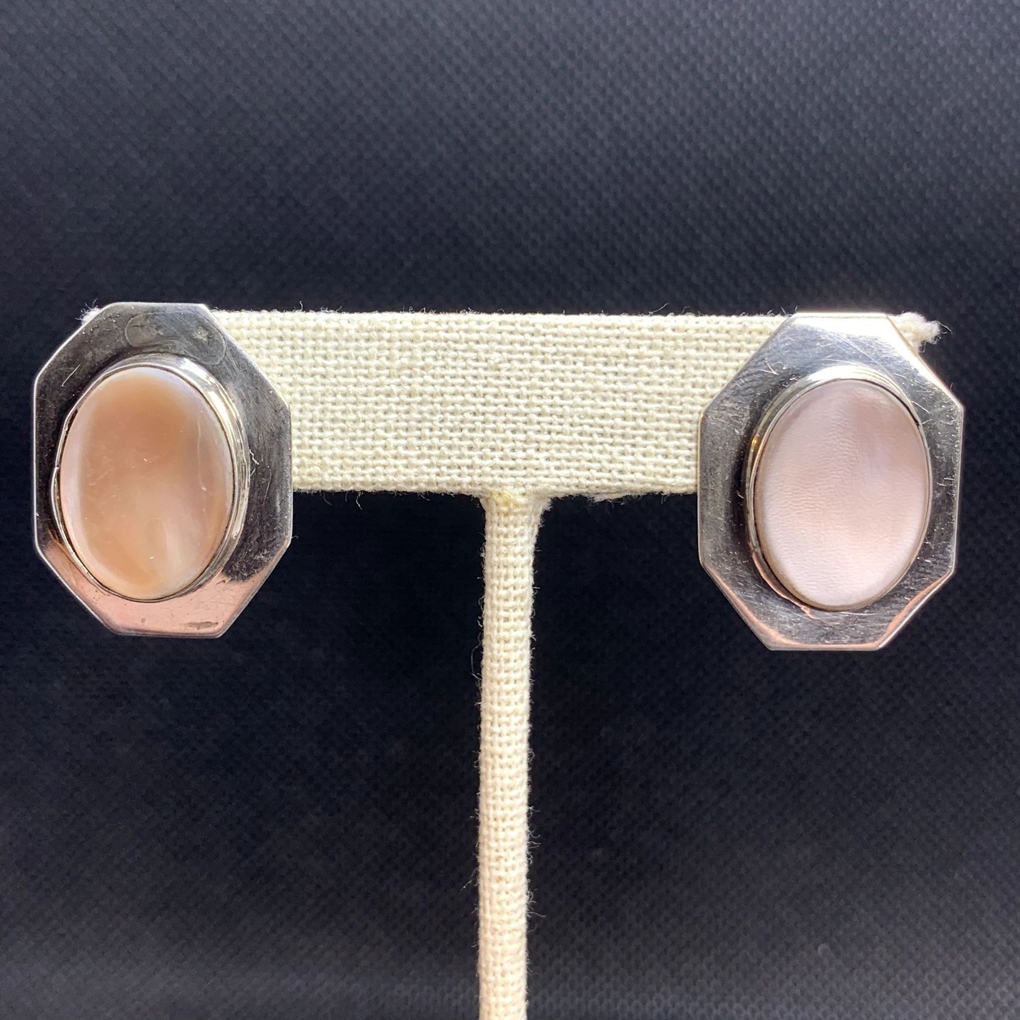 Other VTG Sterling Silver 925 Pink Mother of Pearl Bezel Set Earri Size ONE SIZE - 1 Thumbnail