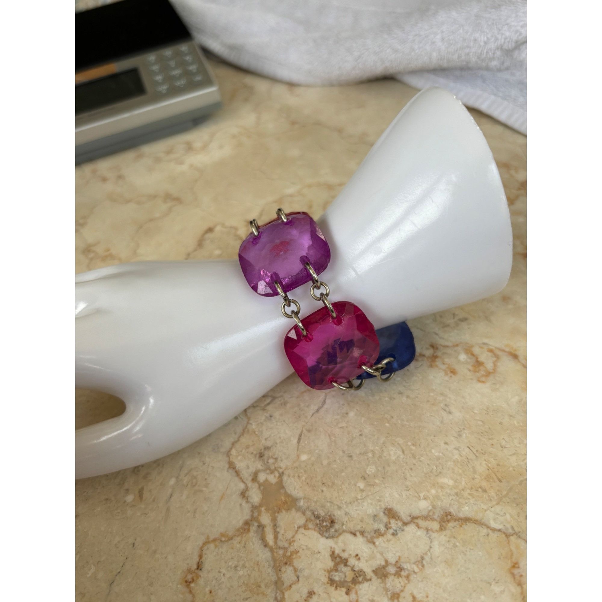Other Faceted Multicolor Acrylic Square Stone Bracelet With Silver Size ONE SIZE - 8 Thumbnail