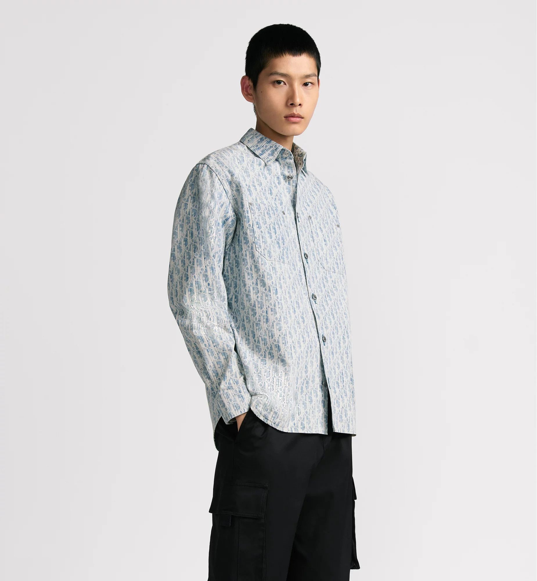 Dior Dior Outerwear Shirt Denim Oblique Kasuri Print Size 41 Size US L / EU 52-54 / 3 - 1 Thumbnail