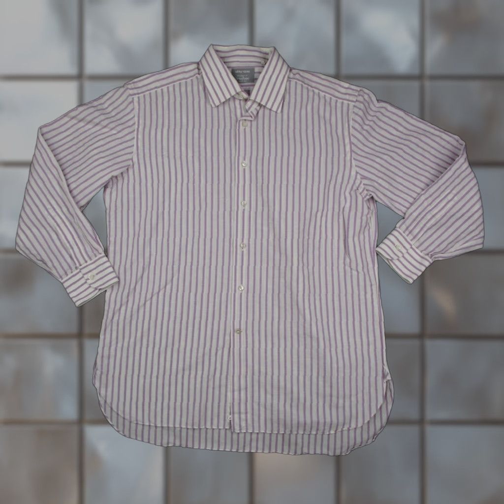 Vintage VINTAGE Lorenzini Dress Shirt Mens 42 White Purple Stripe Made in Italy Classic Fit Long Sleeve Neiman Marcus Size 42R - 1 Thumbnail