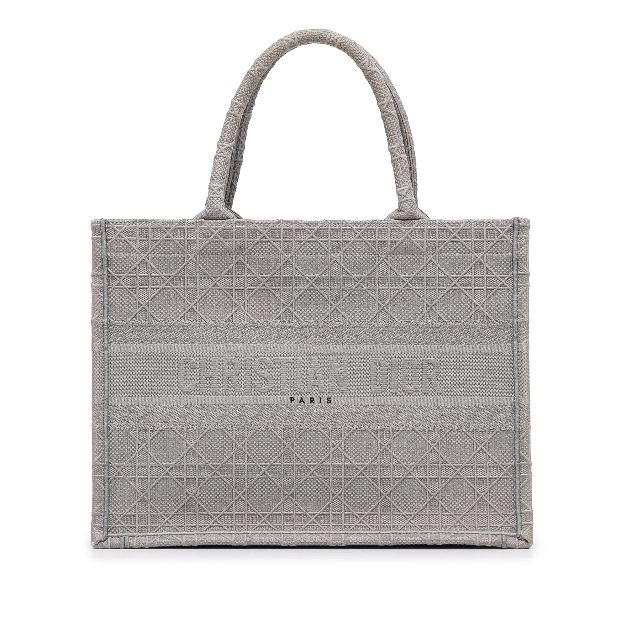 Dior Dior Medium Cannage Embroidered Book Tote Gray Size ONE SIZE - 1 Thumbnail
