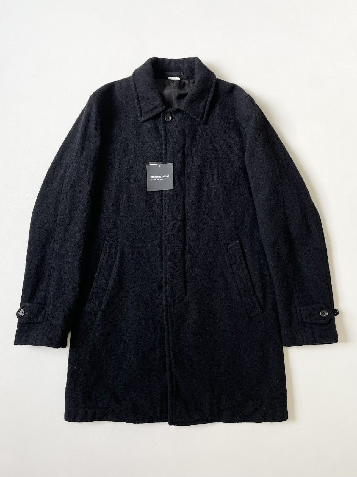 Comme des Garcons Homme Deux A/W 19 Black Brushed Wool Overcoat Size US L / EU 52-54 / 3 - 2 Thumbnail