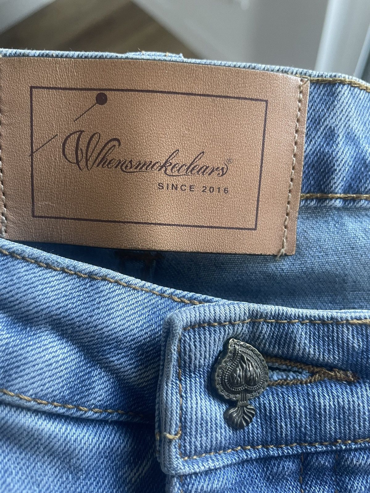 Whensmokeclears When Smoke Clears Light Blue Painted Straight Jeans Size US 38 / EU 54 - 3 Thumbnail