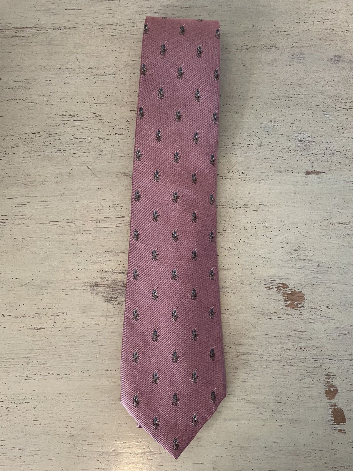 Polo Ralph Lauren × Vintage Spaced Multiple Polo Players Jacquard Silk Tie Size ONE SIZE - 1 Thumbnail