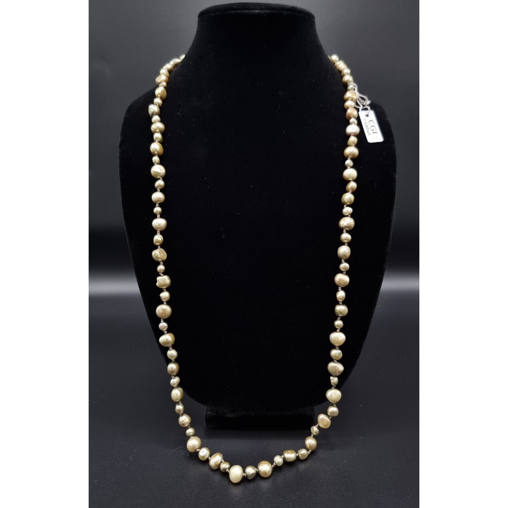 Vintage CGI Freshwater Pearl Long Necklace Gold Tone Elegant Jewelry Size ONE SIZE - 2 Thumbnail