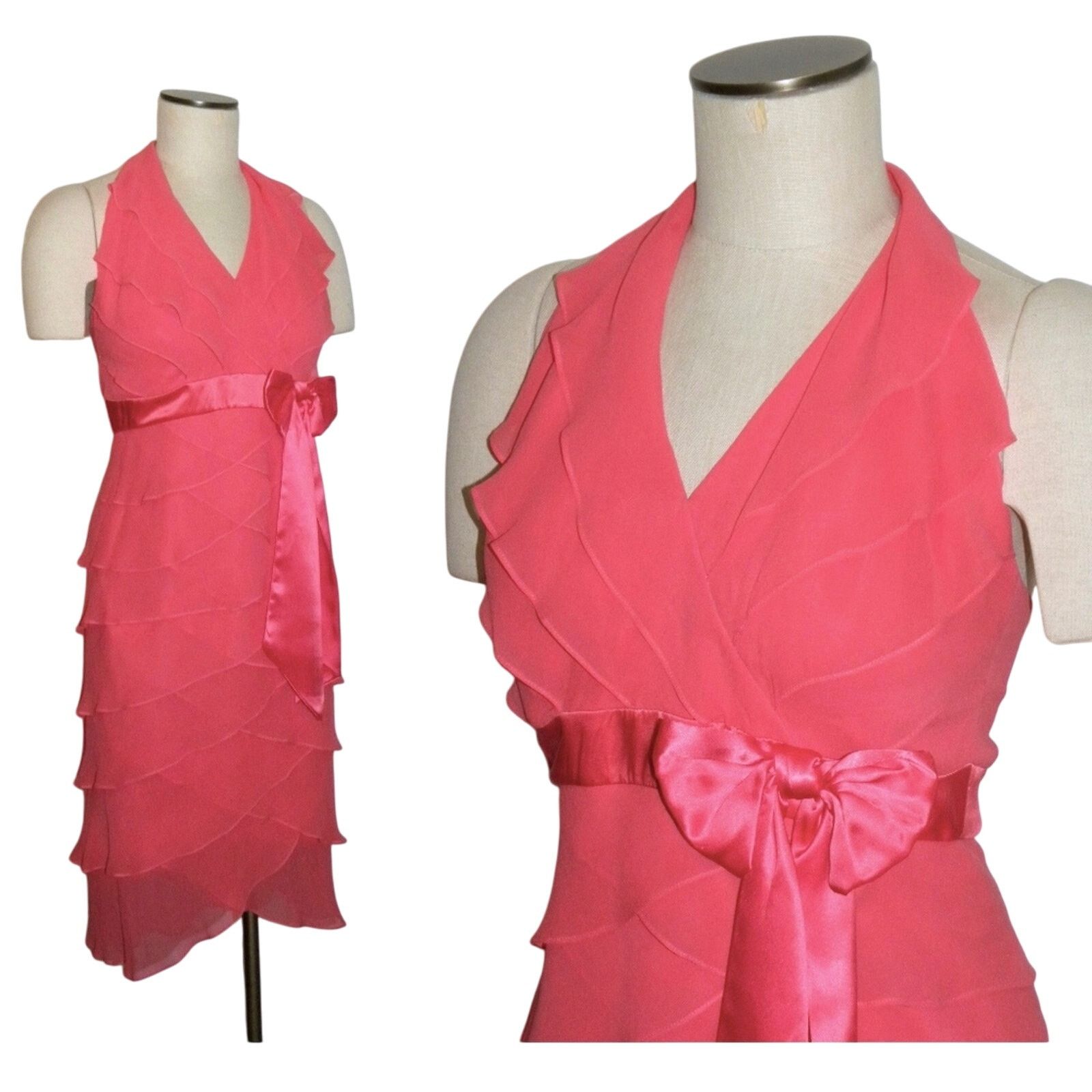 Tadashi Shoji Tadashi Pink Silk Cocktail Dress Flutter Halter Size M / US 6-8 / IT 42-44 - 1 Thumbnail