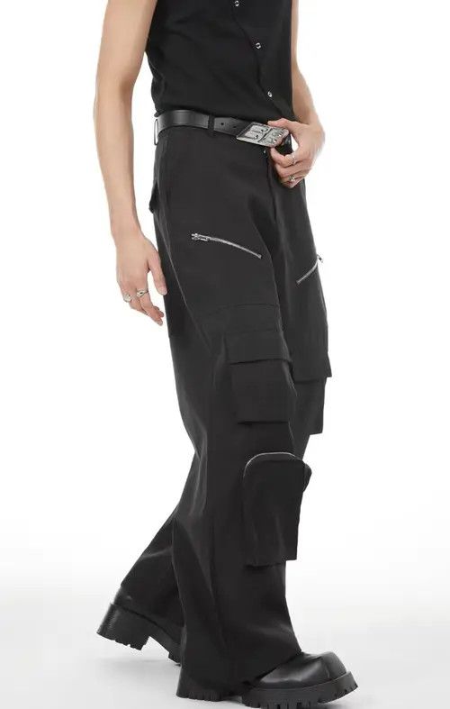VIBE Black simple zippered large pocket casual cargo trousers Size US 30 / EU 46 - 7 Thumbnail