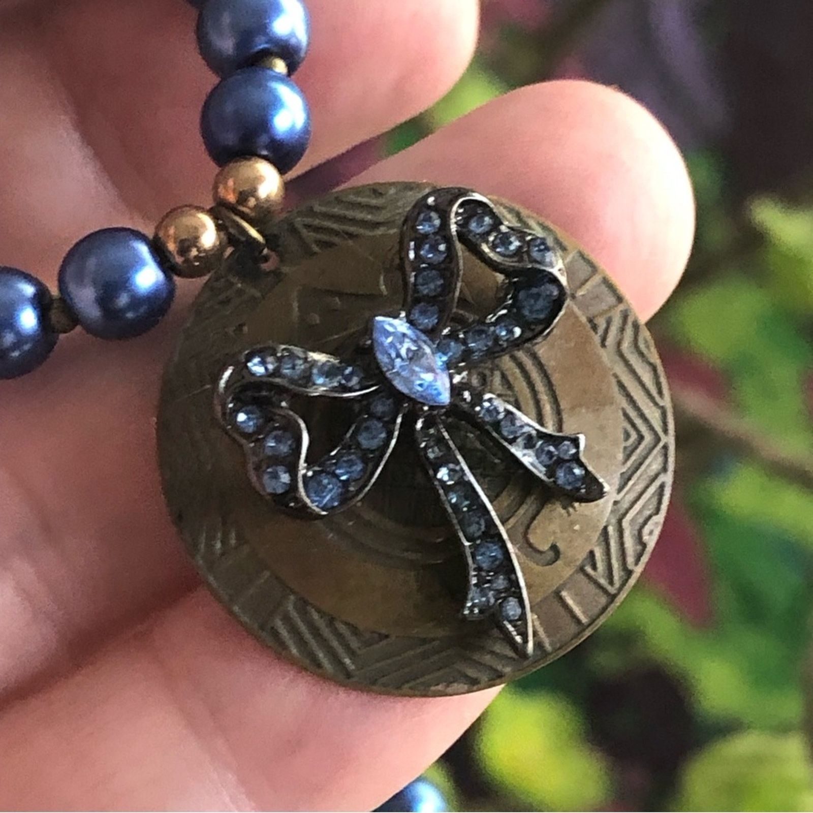 Handmade Handcrafted repurpose antique brass medallion Pearl necklace Size ONE SIZE - 2 Thumbnail