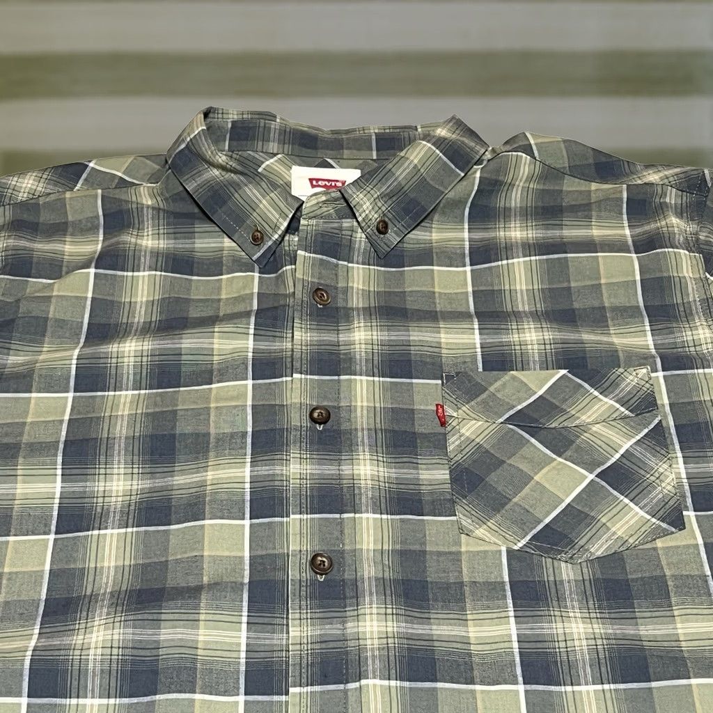 Levi's Levi's Mens XL Green Blue Plaid Long Sleeve Button-Down Shirt Size US XL / EU 56 / 4 - 1 Thumbnail