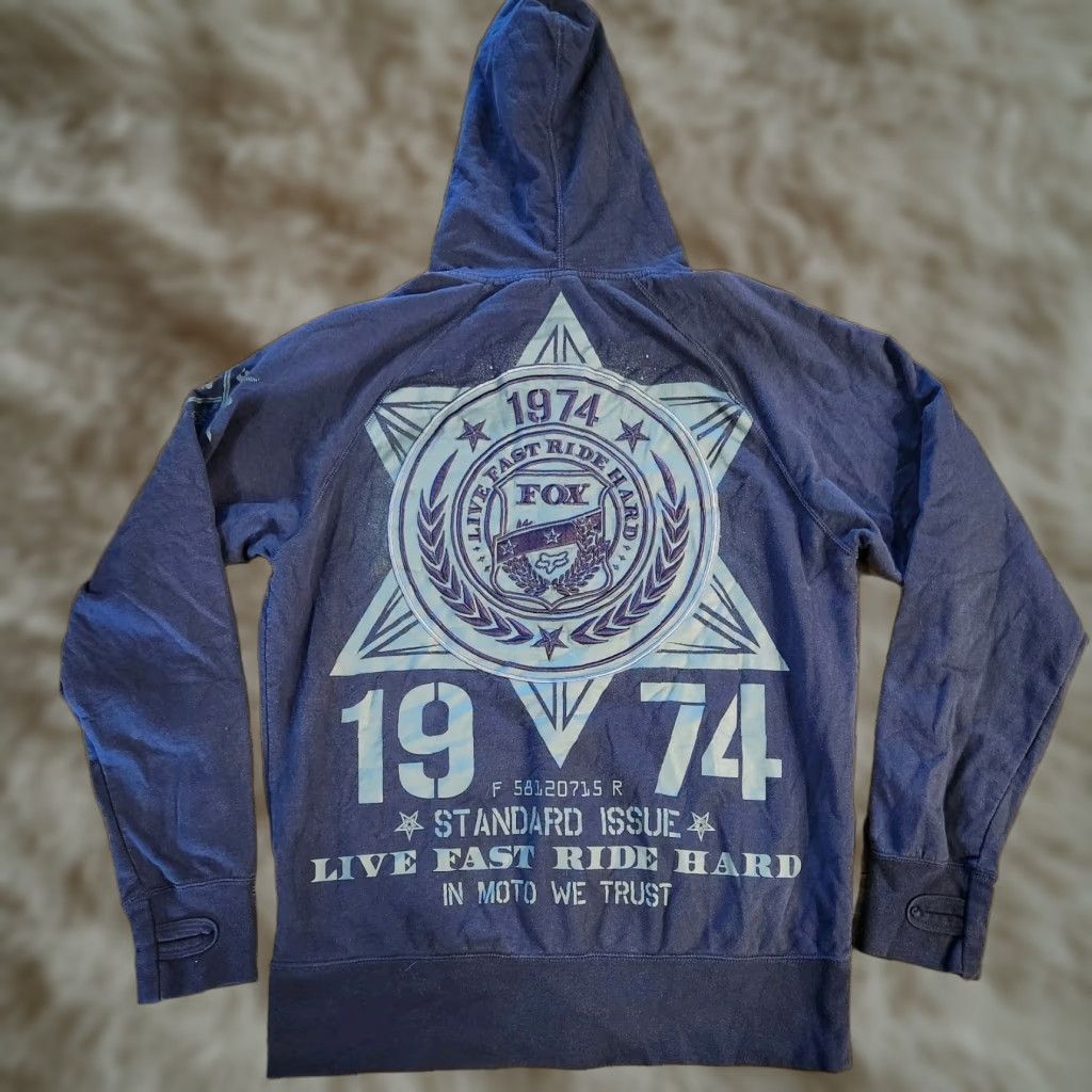 Fox Racing Fox Hoodie Full Zip Mens Large Honor Amongst Riders Blue Double Sided Size US L / EU 52-54 / 3 - 1 Thumbnail