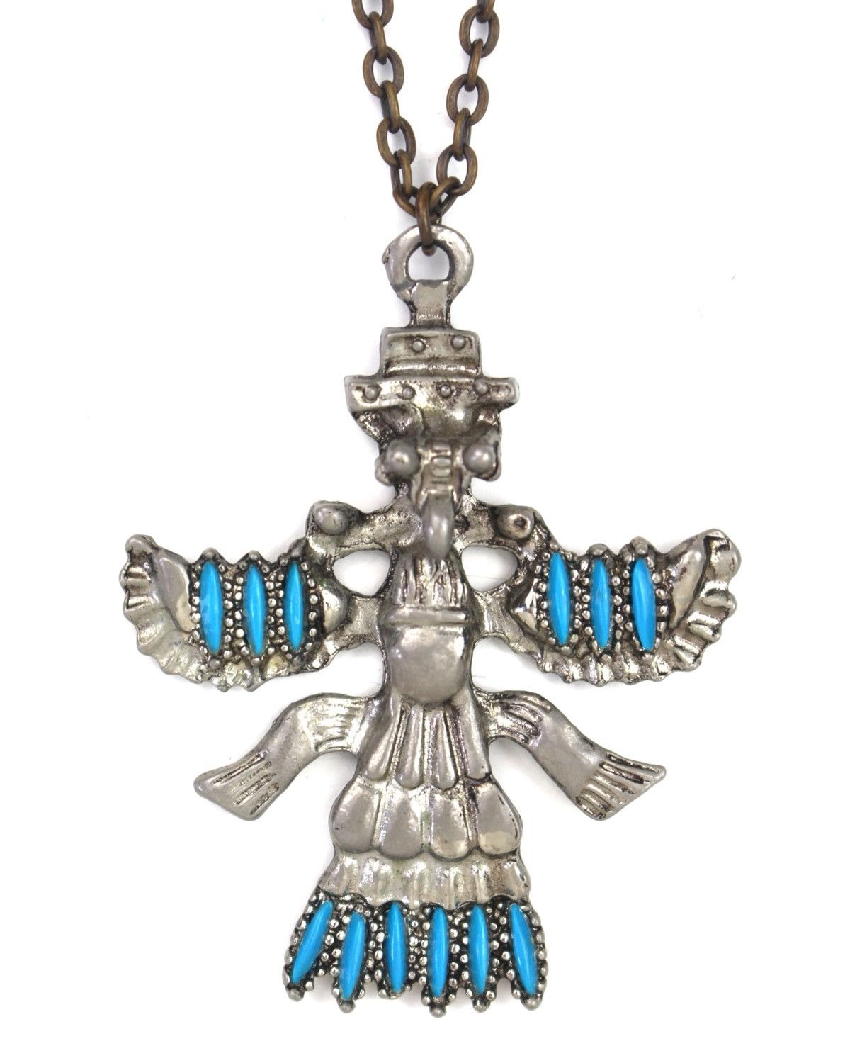 Vintage 2000S NATIVE-INSPIRED KACHINA FIGURE BLUE INLAY NECKLACE Size ONE SIZE - 1 Thumbnail