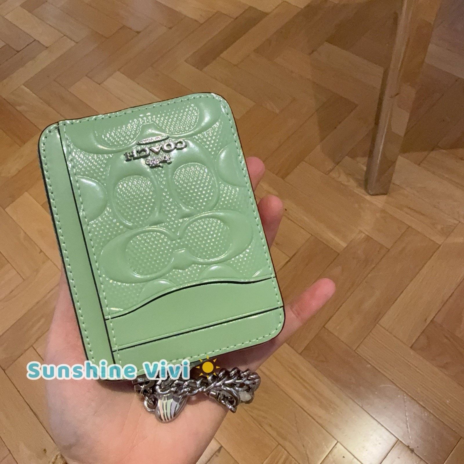 Coach NWT Coach Zip Card Case Leather Heart Charm CDQ15 Pale Green Size ONE SIZE - 2 Thumbnail