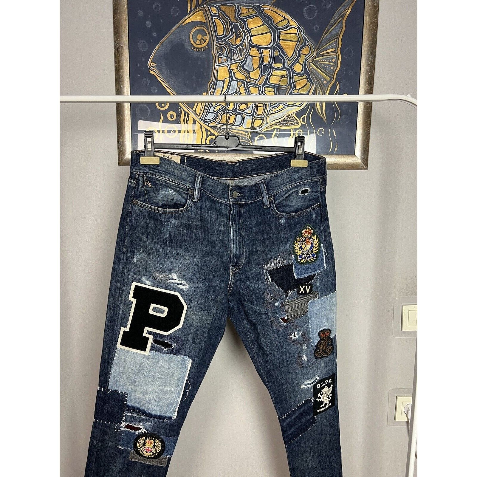 Polo Ralph Lauren Polo Ralph Lauren Dungarees Patchwork Blue Distressed Denim Size US 29 - 6 Thumbnail