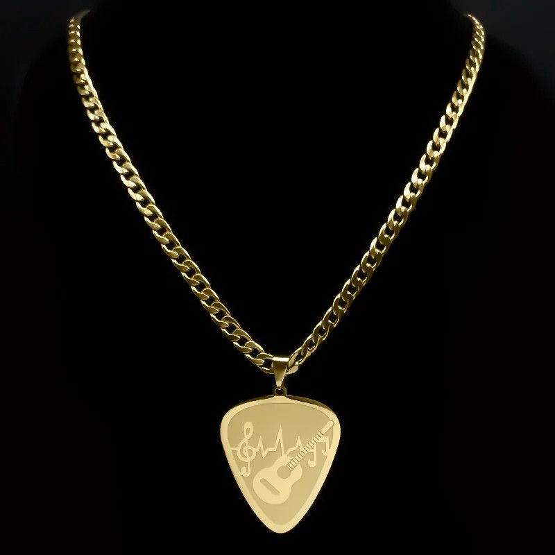 Jewelry Hip Hop Guitar Pick Pendant Necklace Emblem Talisman Size ONE SIZE - 2 Thumbnail