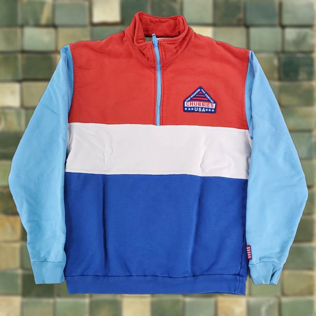 Chubbies Chubbies Sweatshirt 1/4 Zip Mens M Red Blue White Banded Collar USA Multicolor Shirt Size US M / EU 48-50 / 2 - 1 Thumbnail
