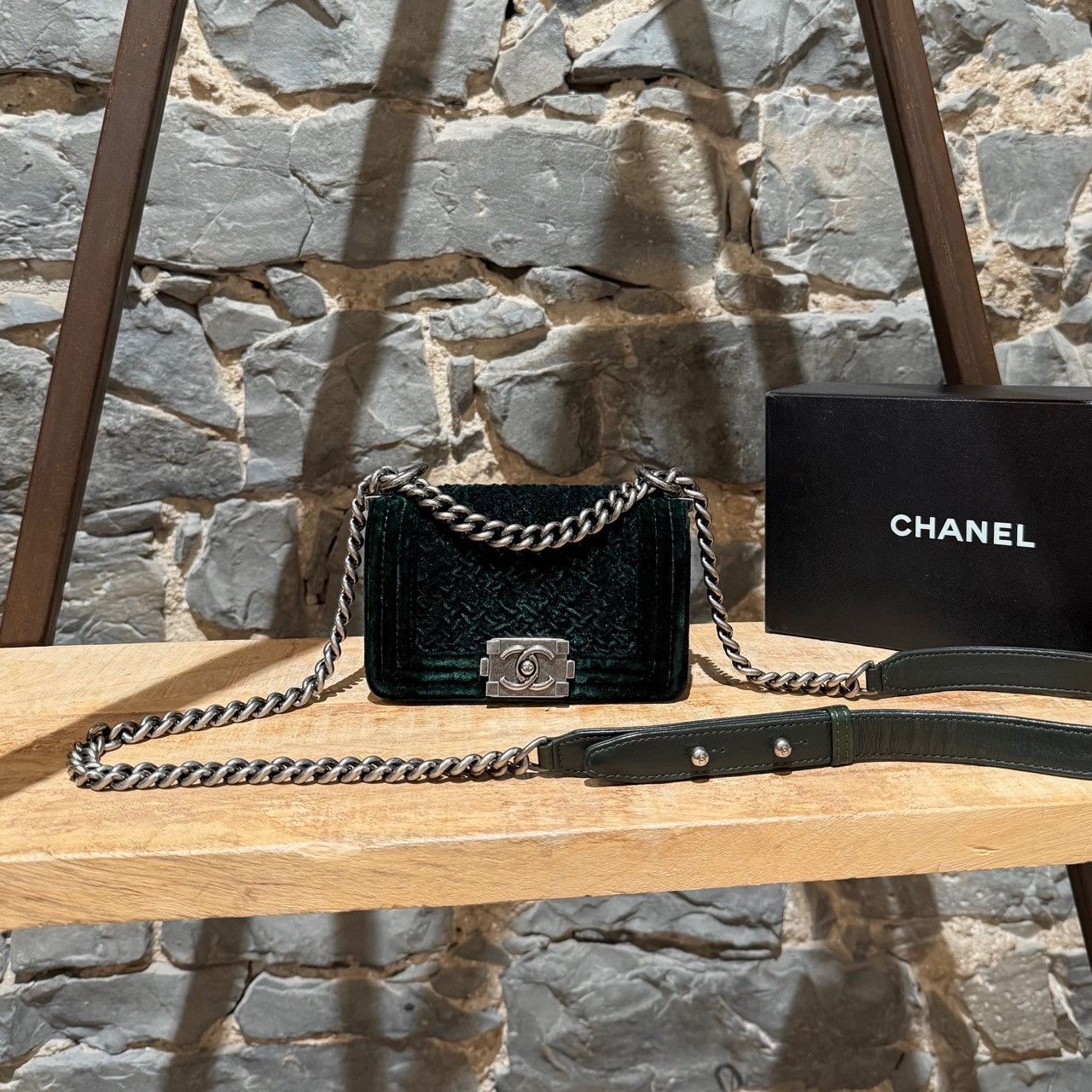 Chanel Chanel Forest Green Crushed Velvet Mini Boy Bag Size ONE SIZE - 1 Thumbnail