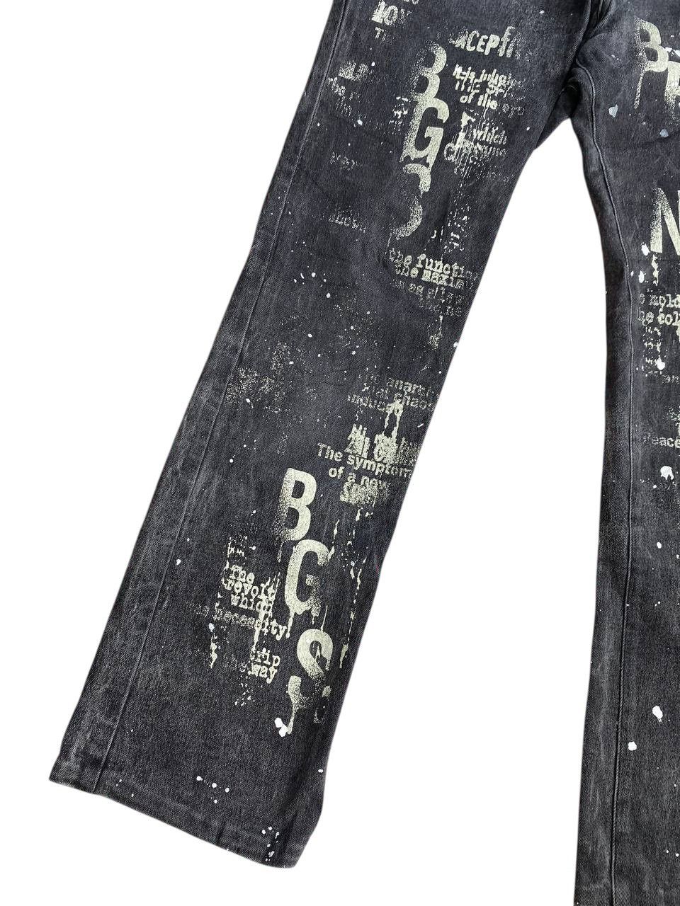 Japanese Brand Y2K 2000’s Berning Sho Paint Splatter Poem Black Denim Size US 29 - 8 Thumbnail
