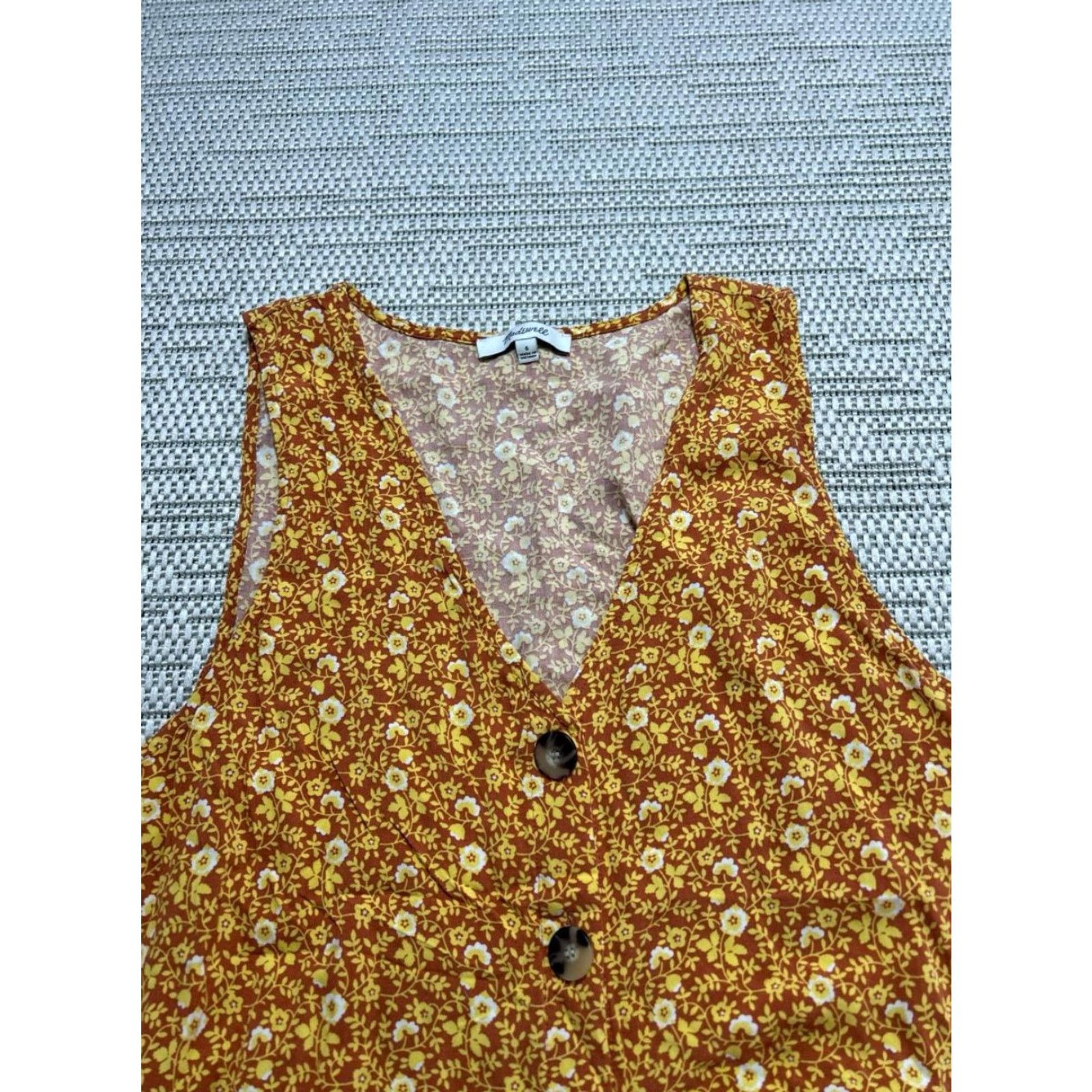 Madewell Madewell Jumpsuit Womens 6 Yellow Brown Floral Sleeveless Round Neck 1 Piece Wide-Leg Casual Party/Cocktail Travel Size 28" / US 6 / IT 42 - 2 Thumbnail